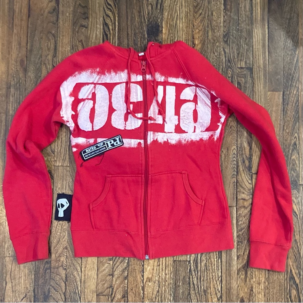Toronto Artist Playdead Hoodie. Red with “evil” Mickey design on back.
